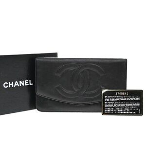 CHANEL CC Logo Long Bifold Wallet Leather Black GHW Vintage 35RF726